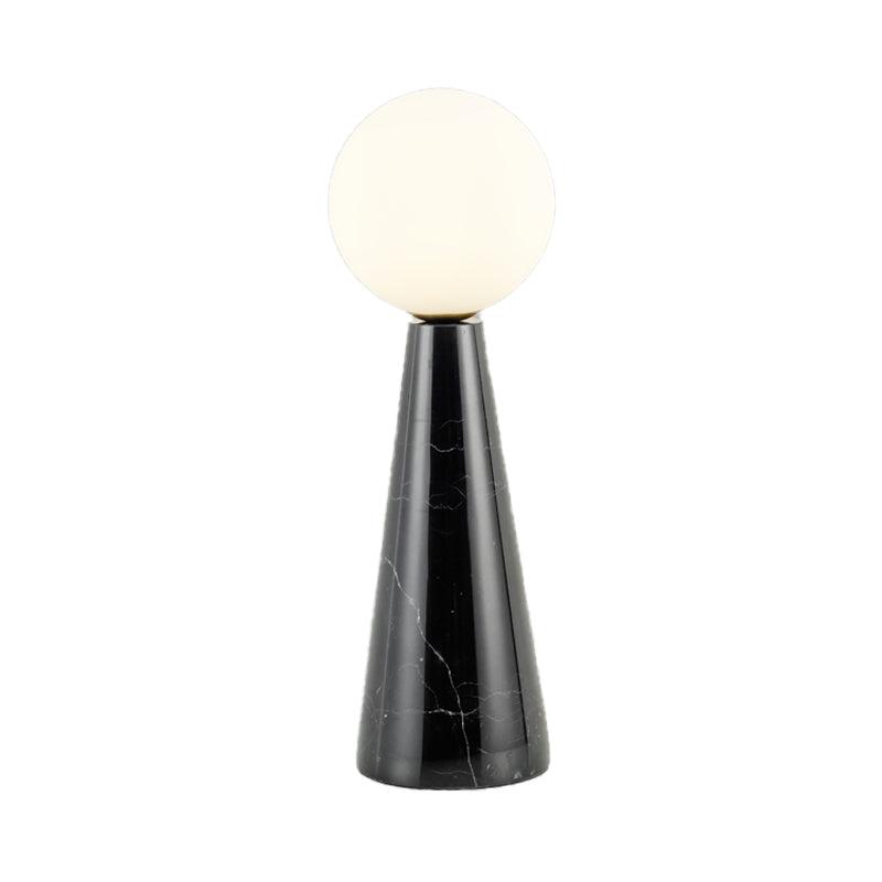 Milk Glass Ball Desk Light Modern 1 Bulb Table Lamp with Tapered Black/White Marble Base Clearhalo 'Lamps' 'Table Lamps' Lighting' 400425