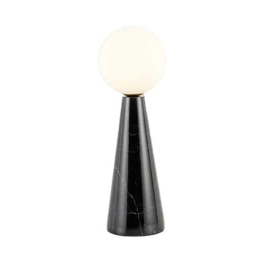 Milk Glass Ball Desk Light Modern 1 Bulb Table Lamp with Tapered Black/White Marble Base - Clearhalo - 'Lamps' - 'Table Lamps' - Lighting' - 400425