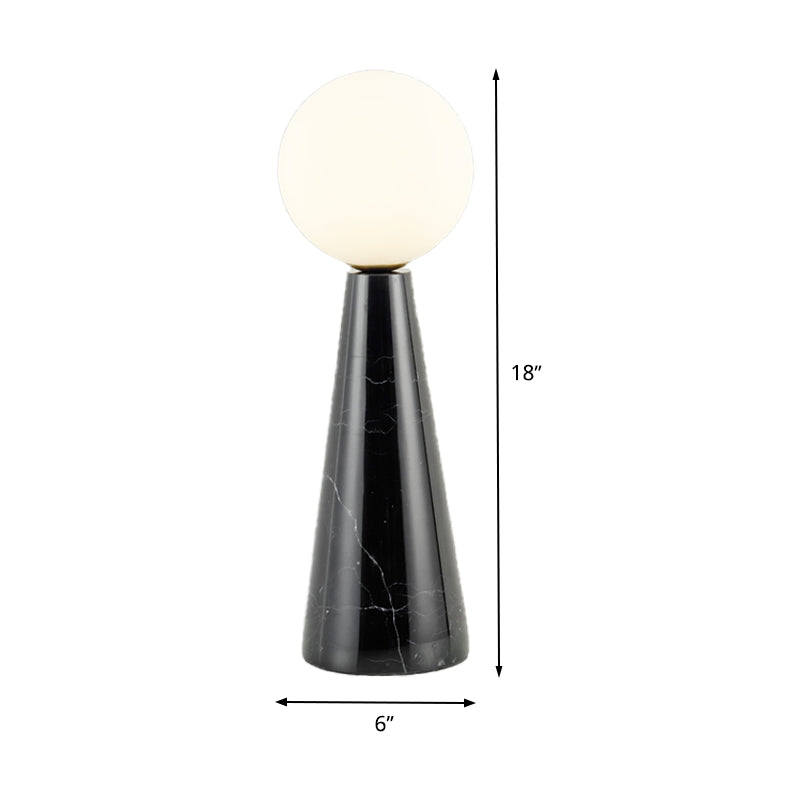 Milk Glass Ball Desk Light Modern 1 Bulb Table Lamp with Tapered Black/White Marble Base Clearhalo 'Lamps' 'Table Lamps' Lighting' 400426