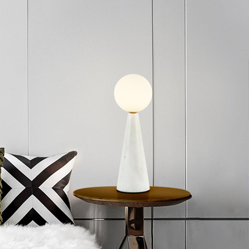 Milk Glass Ball Desk Light Modern 1 Bulb Table Lamp with Tapered Black/White Marble Base Clearhalo 'Lamps' 'Table Lamps' Lighting' 400428