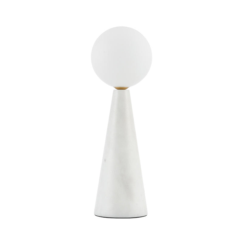 Milk Glass Ball Desk Light Modern 1 Bulb Table Lamp with Tapered Black/White Marble Base Clearhalo 'Lamps' 'Table Lamps' Lighting' 400429