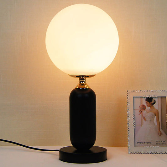 1 Bulb Study Table Lamp Modern Black Reading Book Light with Round White Glass Shade Clearhalo 'Lamps' 'Table Lamps' Lighting' 400439