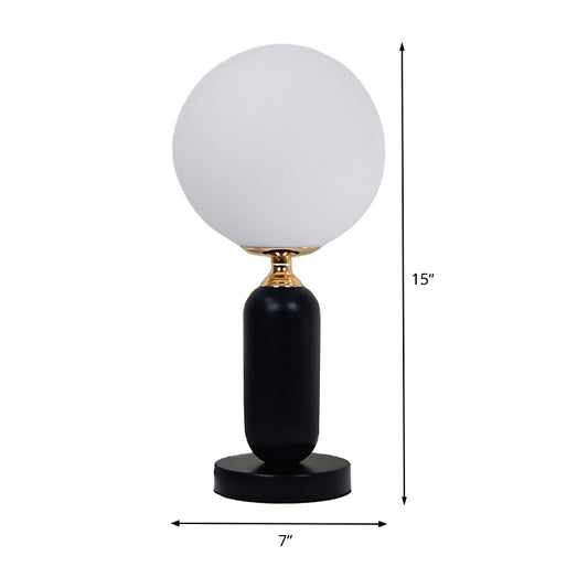1 Bulb Study Table Lamp Modern Black Reading Book Light with Round White Glass Shade Clearhalo 'Lamps' 'Table Lamps' Lighting' 400442