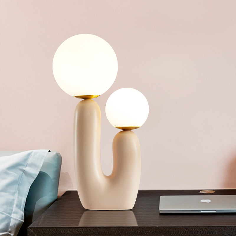 2 Heads Round Nightstand Lamp Contemporary White Glass Reading Book Light in Pink Pink Clearhalo 'Lamps' 'Table Lamps' Lighting' 400456