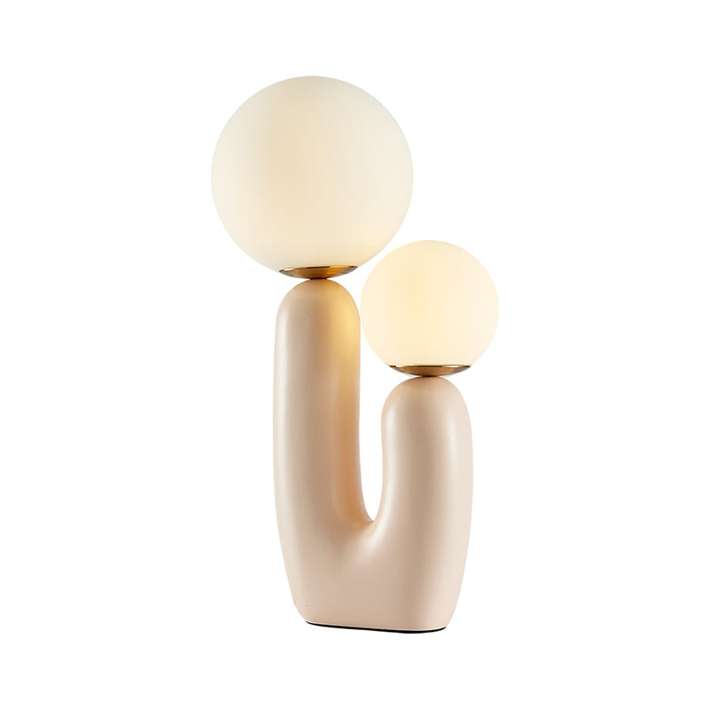 2 Heads Round Nightstand Lamp Contemporary White Glass Reading Book Light in Pink Clearhalo 'Lamps' 'Table Lamps' Lighting' 400458