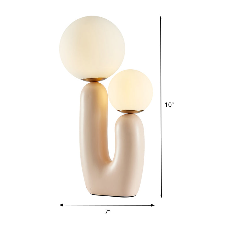 2 Heads Round Nightstand Lamp Contemporary White Glass Reading Book Light in Pink Clearhalo 'Lamps' 'Table Lamps' Lighting' 400460