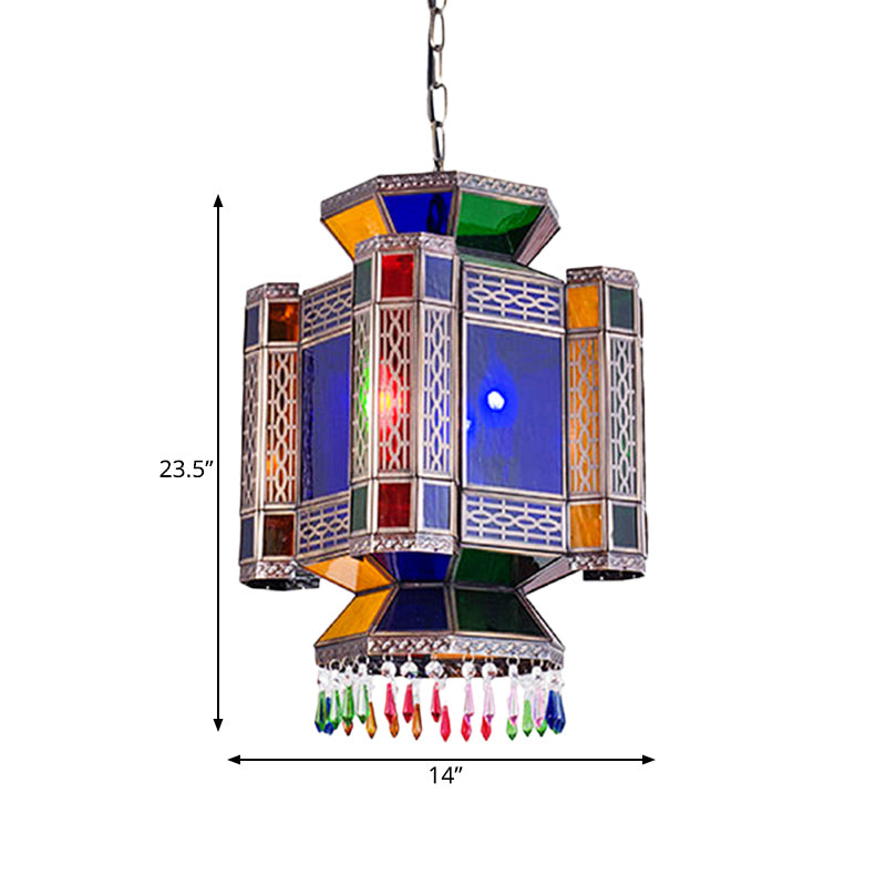 Castle Blue Glass Hanging Chandelier Arab 3 Lights Restaurant Ceiling Pendant Lamp Clearhalo 'Ceiling Lights' 'Chandeliers' Lighting' options 400465