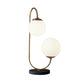 White Glass Ball Task Lamp Modern 2 Bulbs Table Light in Brass with Curvy Metal Arm Clearhalo 'Lamps' 'Table Lamps' Lighting' 400479