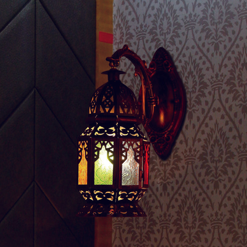 1 Light LED Sconce Lighting Vintage Lantern Metallic Wall Mounted Lamp Fixture in Copper Clearhalo 'Wall Lamps & Sconces' 'Wall Lights' Lighting' 400497