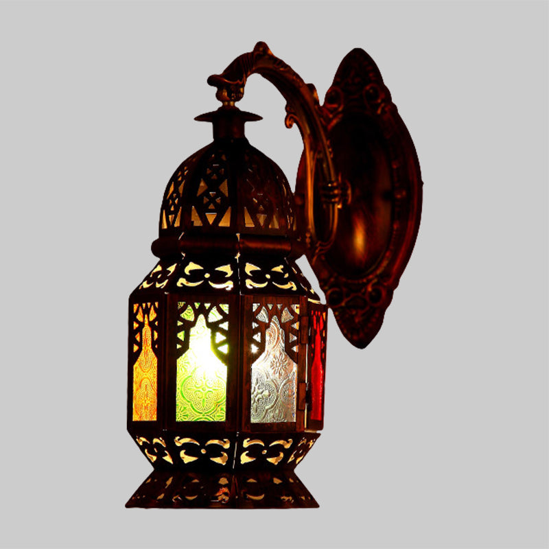 1 Light LED Sconce Lighting Vintage Lantern Metallic Wall Mounted Lamp Fixture in Copper Clearhalo 'Wall Lamps & Sconces' 'Wall Lights' Lighting' 400499