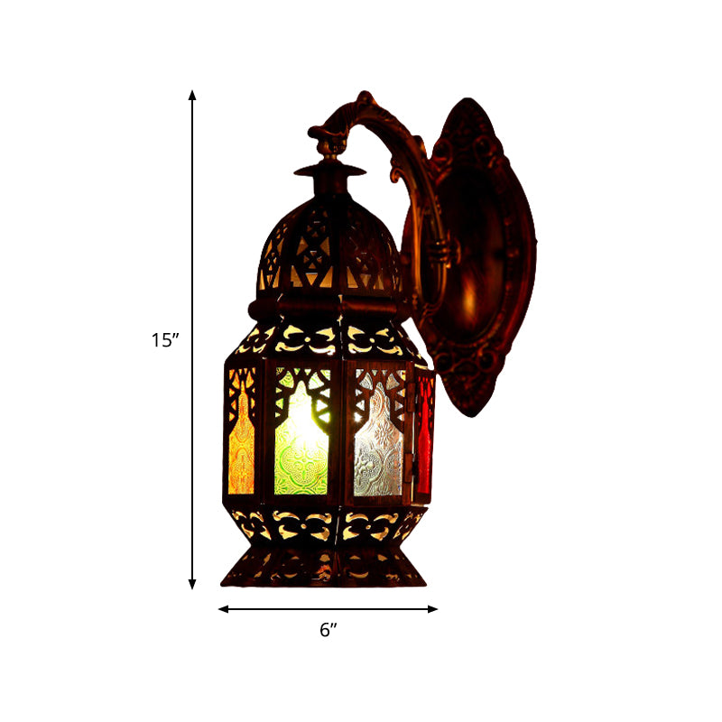 1 Light LED Sconce Lighting Vintage Lantern Metallic Wall Mounted Lamp Fixture in Copper Clearhalo 'Wall Lamps & Sconces' 'Wall Lights' Lighting' 400500