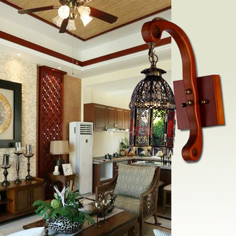 Metallic Copper Wall Light Fixture Lantern 1 Head Antiqued Wall Sconce Lamp for Bedroom Clearhalo 'Wall Lamps & Sconces' 'Wall Lights' Lighting' 400507