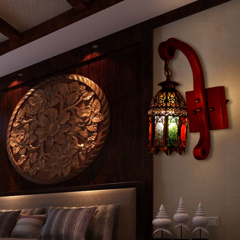 Metallic Copper Wall Light Fixture Lantern 1 Head Antiqued Wall Sconce Lamp for Bedroom Clearhalo 'Wall Lamps & Sconces' 'Wall Lights' Lighting' 400508