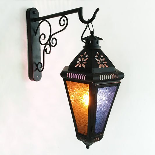 1 Bulb Iron Sconce Lamp Art Deco Blue/Black Cone Balcony Wall Mount Ceiling Light with Colorful Glass Shade Clearhalo 'Wall Lamps & Sconces' 'Wall Lights' Lighting' 400518