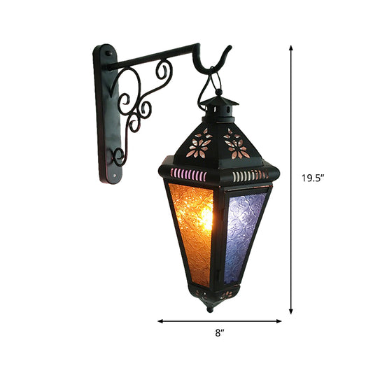 1 Bulb Iron Sconce Lamp Art Deco Blue/Black Cone Balcony Wall Mount Ceiling Light with Colorful Glass Shade Clearhalo 'Wall Lamps & Sconces' 'Wall Lights' Lighting' 400519