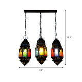 Black 3-Bulb Hanging Lighting Vintage Metallic Lantern Multi Pendant Lamp for Restaurant Clearhalo 'Ceiling Lights' 'Pendant Lights' 'Pendants' Lighting' 400570