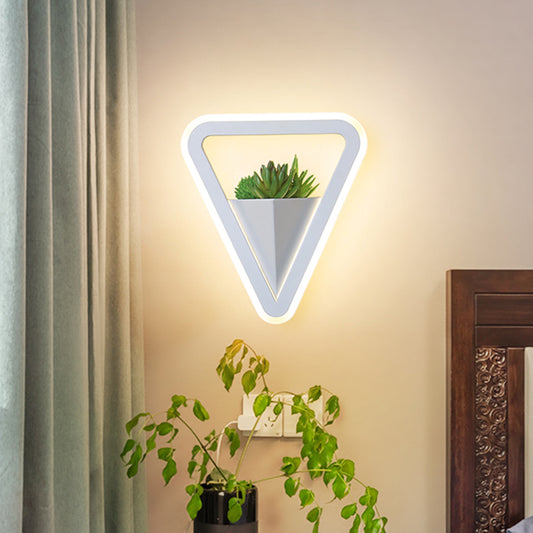 White 1 Bulb Sconce Light Fixture Minimalist Acrylic Triangle LED Plant Wall Lamp in Warm/White Light White Clearhalo 'Industrial wall lights' 'Industrial' 'Middle century wall lights' 'Tiffany' 'Wall Lamps & Sconces' 'Wall Lights' Lighting' 400597