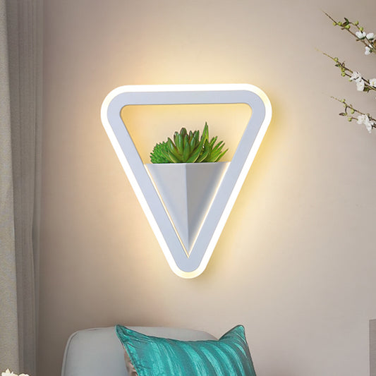 White 1 Bulb Sconce Light Fixture Minimalist Acrylic Triangle LED Plant Wall Lamp in Warm/White Light Clearhalo 'Industrial wall lights' 'Industrial' 'Middle century wall lights' 'Tiffany' 'Wall Lamps & Sconces' 'Wall Lights' Lighting' 400598