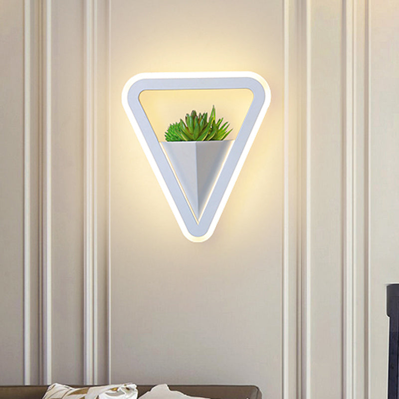 White 1 Bulb Sconce Light Fixture Minimalist Acrylic Triangle LED Plant Wall Lamp in Warm/White Light Clearhalo 'Industrial wall lights' 'Industrial' 'Middle century wall lights' 'Tiffany' 'Wall Lamps & Sconces' 'Wall Lights' Lighting' 400599