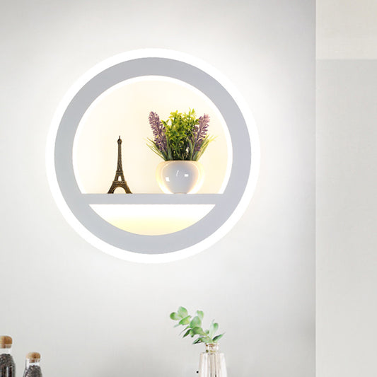 1 Light Circle Sconce Lamp Industrial White Metal LED Plant Wall Light for Bedroom Clearhalo 'Art deco wall lights' 'Cast Iron' 'Glass' 'Industrial wall lights' 'Industrial' 'Middle century wall lights' 'Modern' 'Rustic wall lights' 'Tiffany' 'Traditional wall lights' 'Wall Lamps & Sconces' 'Wall Lights' Lighting' 400608