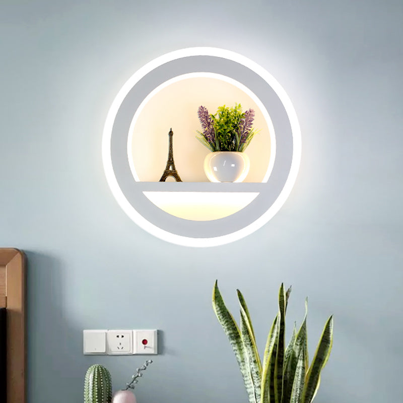 1 Light Circle Sconce Lamp Industrial White Metal LED Plant Wall Light for Bedroom Clearhalo 'Art deco wall lights' 'Cast Iron' 'Glass' 'Industrial wall lights' 'Industrial' 'Middle century wall lights' 'Modern' 'Rustic wall lights' 'Tiffany' 'Traditional wall lights' 'Wall Lamps & Sconces' 'Wall Lights' Lighting' 400609