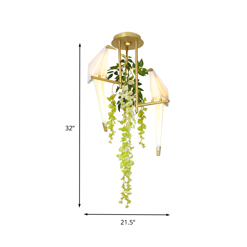 LED Geometric Ceiling Lighting Industrial Gold Metal Plant Semi Flush Light Fixture for Restaurant Clearhalo 'Ceiling Lights' 'Close To Ceiling Lights' 'Close to ceiling' 'Semi-flushmount' Lighting' 400630