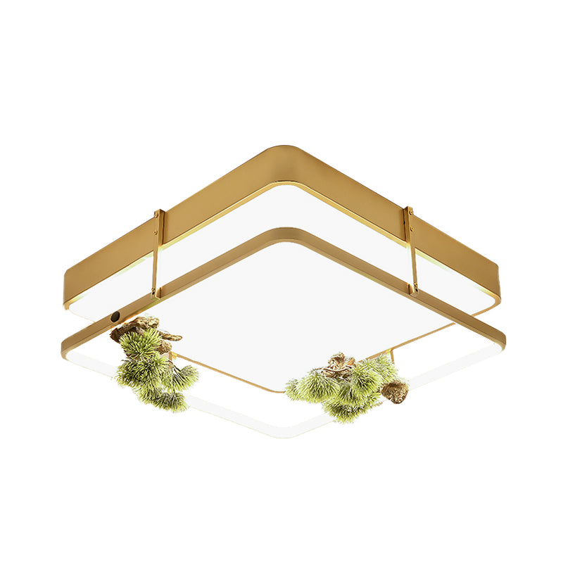 Black/Gold LED Ceiling Fixture Industrial Metal Square/Round Plant Flush Mount Light for Bedroom, 16.5"/20.5" W Clearhalo 'Ceiling Lights' 'Close To Ceiling Lights' 'Close to ceiling' 'Flush mount' 'Industrial Flush Mount' Lighting' 400659