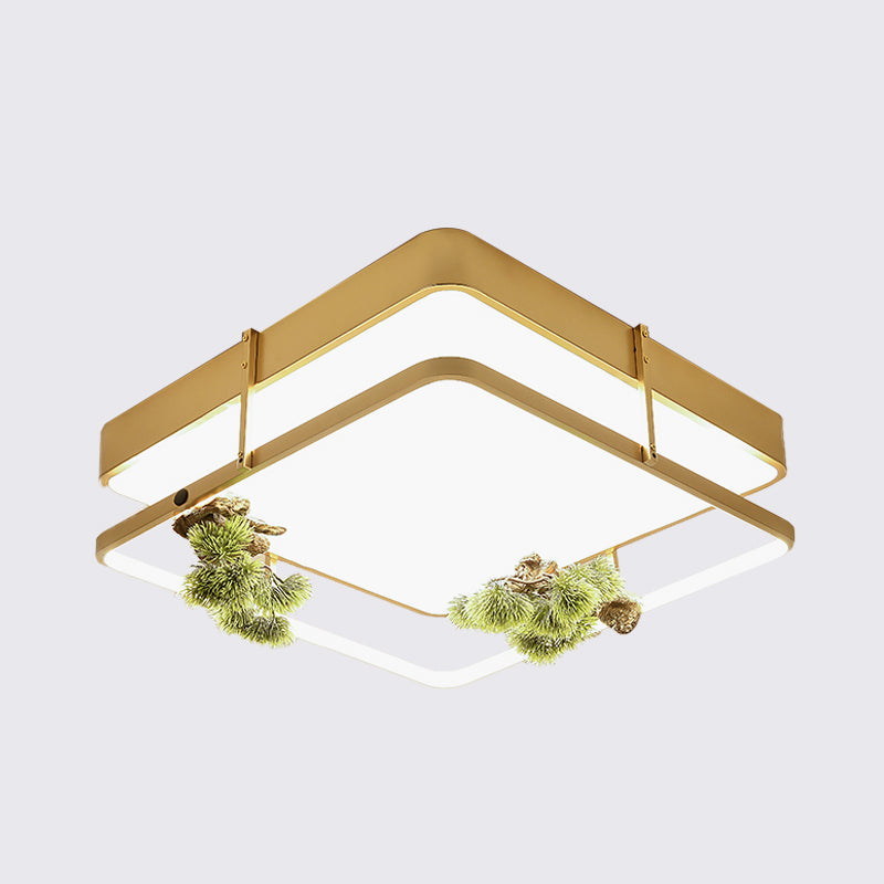 Black/Gold LED Ceiling Fixture Industrial Metal Square/Round Plant Flush Mount Light for Bedroom, 16.5"/20.5" W Clearhalo 'Ceiling Lights' 'Close To Ceiling Lights' 'Close to ceiling' 'Flush mount' 'Industrial Flush Mount' Lighting' 400660