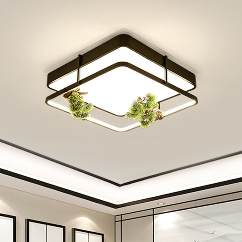 Black/Gold LED Ceiling Fixture Industrial Metal Square/Round Plant Flush Mount Light for Bedroom, 16.5"/20.5" W Clearhalo 'Ceiling Lights' 'Close To Ceiling Lights' 'Close to ceiling' 'Flush mount' 'Industrial Flush Mount' Lighting' 400664