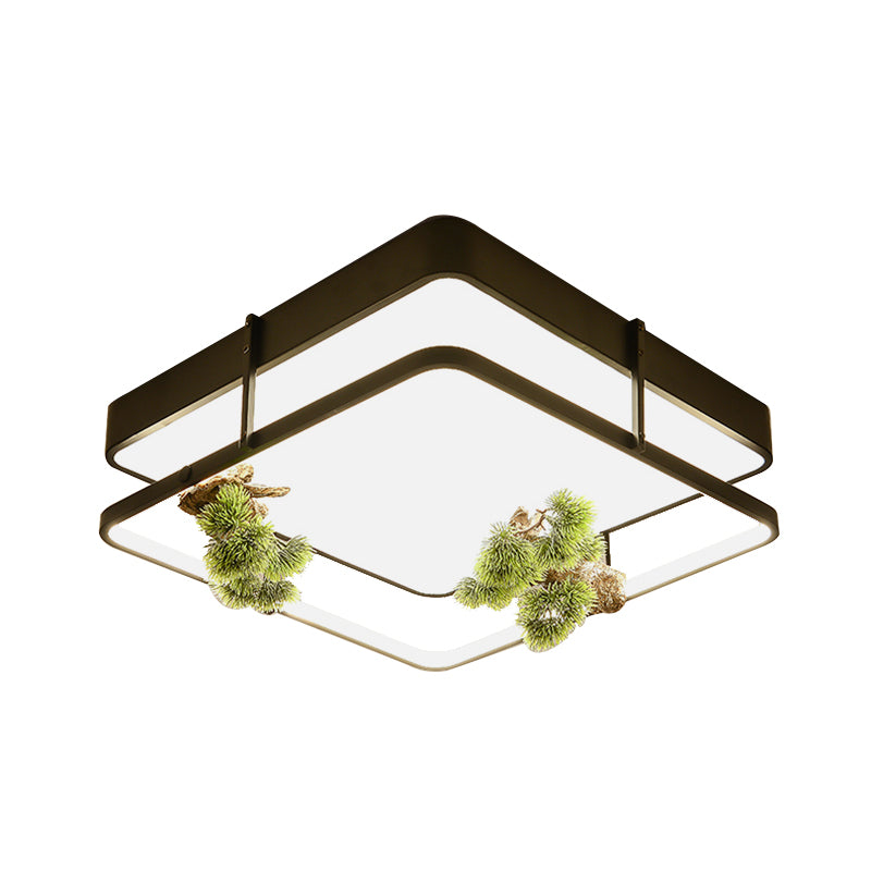 Black/Gold LED Ceiling Fixture Industrial Metal Square/Round Plant Flush Mount Light for Bedroom, 16.5"/20.5" W Clearhalo 'Ceiling Lights' 'Close To Ceiling Lights' 'Close to ceiling' 'Flush mount' 'Industrial Flush Mount' Lighting' 400665