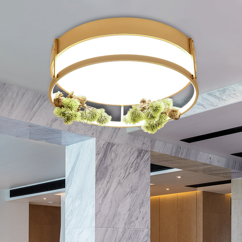 Black/Gold LED Ceiling Fixture Industrial Metal Square/Round Plant Flush Mount Light for Bedroom, 16.5"/20.5" W Gold Round Clearhalo 'Ceiling Lights' 'Close To Ceiling Lights' 'Close to ceiling' 'Flush mount' 'Industrial Flush Mount' Lighting' 400666