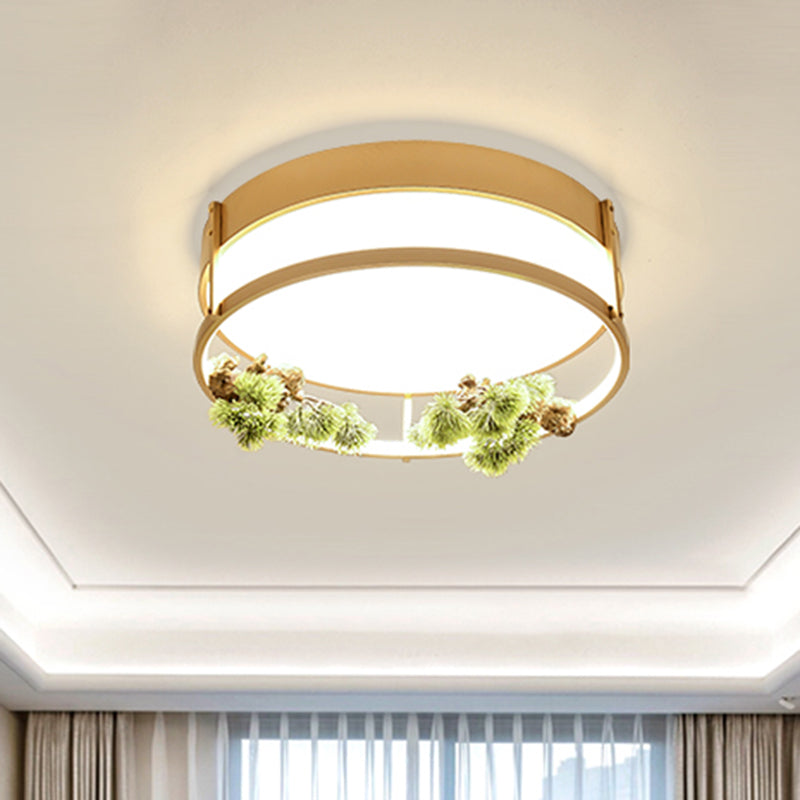 Black/Gold LED Ceiling Fixture Industrial Metal Square/Round Plant Flush Mount Light for Bedroom, 16.5"/20.5" W Clearhalo 'Ceiling Lights' 'Close To Ceiling Lights' 'Close to ceiling' 'Flush mount' 'Industrial Flush Mount' Lighting' 400667