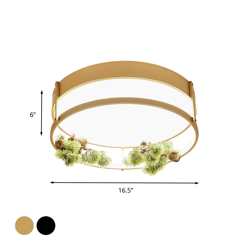 Black/Gold LED Ceiling Fixture Industrial Metal Square/Round Plant Flush Mount Light for Bedroom, 16.5"/20.5" W Clearhalo 'Ceiling Lights' 'Close To Ceiling Lights' 'Close to ceiling' 'Flush mount' 'Industrial Flush Mount' Lighting' 400669