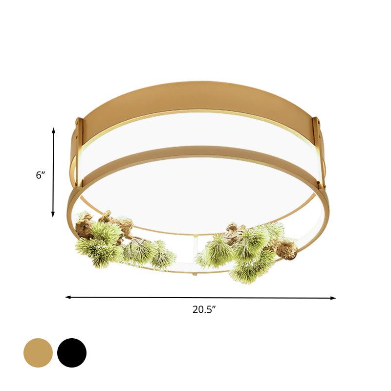 Black/Gold LED Ceiling Fixture Industrial Metal Square/Round Plant Flush Mount Light for Bedroom, 16.5"/20.5" W Clearhalo 'Ceiling Lights' 'Close To Ceiling Lights' 'Close to ceiling' 'Flush mount' 'Industrial Flush Mount' Lighting' 400670