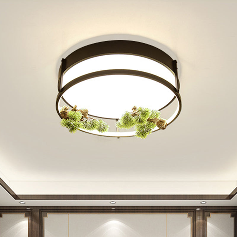 Black/Gold LED Ceiling Fixture Industrial Metal Square/Round Plant Flush Mount Light for Bedroom, 16.5"/20.5" W Clearhalo 'Ceiling Lights' 'Close To Ceiling Lights' 'Close to ceiling' 'Flush mount' 'Industrial Flush Mount' Lighting' 400672