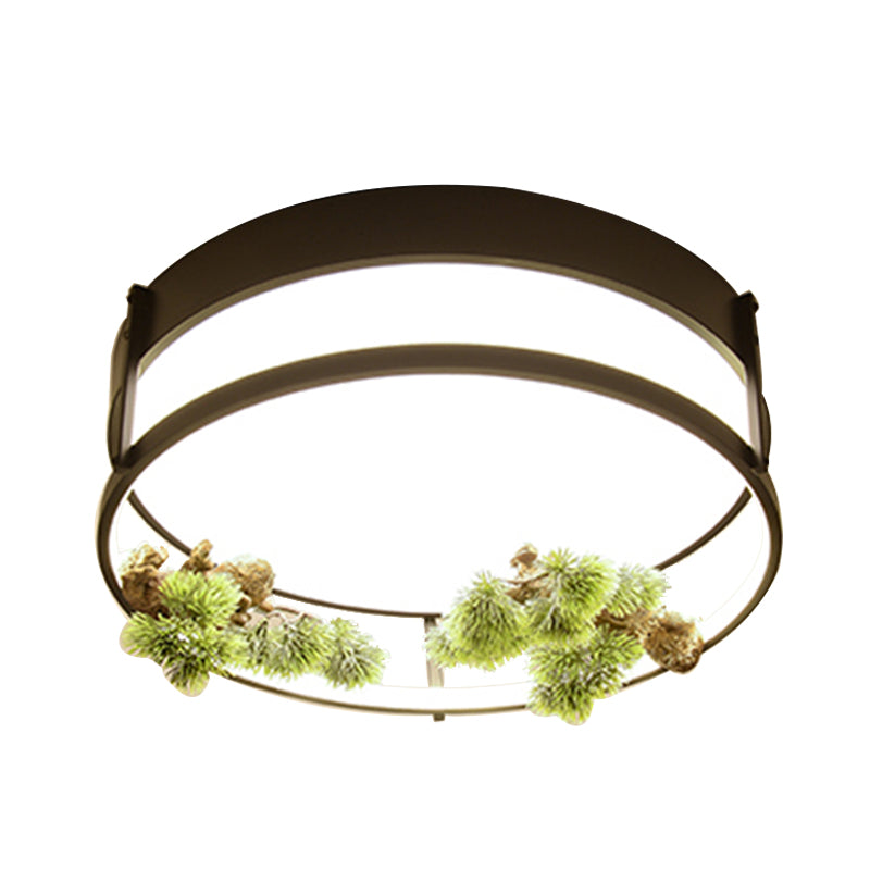 Black/Gold LED Ceiling Fixture Industrial Metal Square/Round Plant Flush Mount Light for Bedroom, 16.5"/20.5" W Clearhalo 'Ceiling Lights' 'Close To Ceiling Lights' 'Close to ceiling' 'Flush mount' 'Industrial Flush Mount' Lighting' 400673