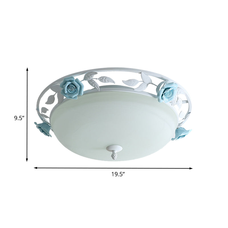 16"/19.5" Width Dome Bedroom Ceiling Lighting Countryside Metal LED White Flush Mount Light Fixture Clearhalo 'Ceiling Lights' 'Close To Ceiling Lights' 'Close to ceiling' 'Flush mount' Lighting' 400683