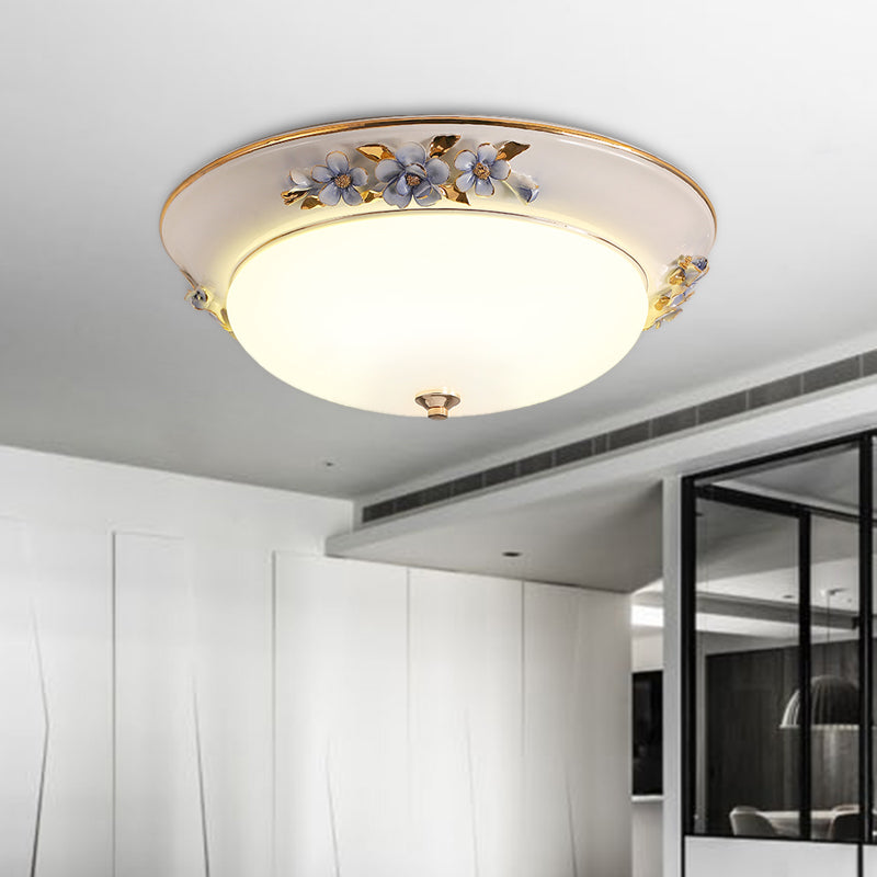 Metal White Ceiling Mounted Light Bowl 1 Head Korean Flower LED Flush Mount Lighting Fixture, 12"/14.5"/17" W White Clearhalo 'Ceiling Lights' 'Close To Ceiling Lights' 'Close to ceiling' 'Flush mount' Lighting' 400695