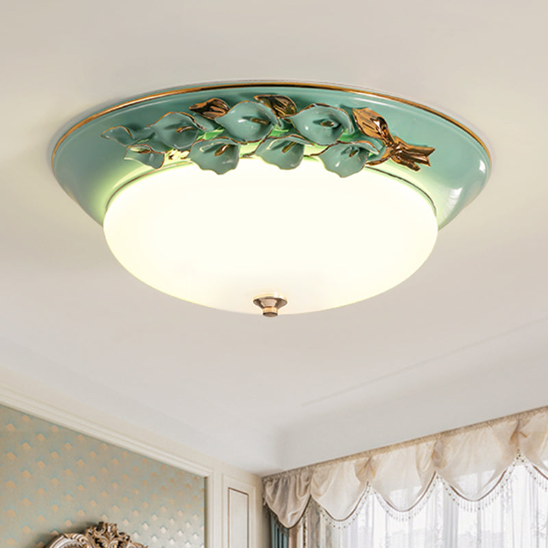 Pastoral Bowl Ceiling Mounted Fixture 1 Light Metal LED Flush Mount Lighting in White for Bedroom, 12"/14.5"/17" W Clearhalo 'Ceiling Lights' 'Close To Ceiling Lights' 'Close to ceiling' 'Flush mount' Lighting' 400703