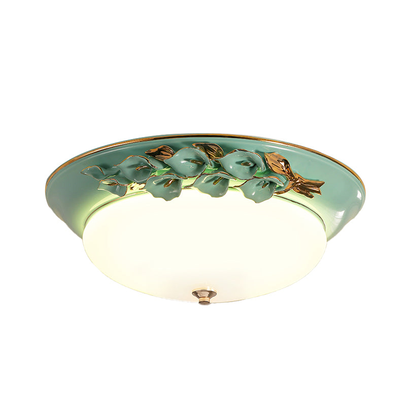 Pastoral Bowl Ceiling Mounted Fixture 1 Light Metal LED Flush Mount Lighting in White for Bedroom, 12"/14.5"/17" W Clearhalo 'Ceiling Lights' 'Close To Ceiling Lights' 'Close to ceiling' 'Flush mount' Lighting' 400704