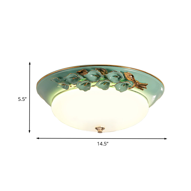 Pastoral Bowl Ceiling Mounted Fixture 1 Light Metal LED Flush Mount Lighting in White for Bedroom, 12"/14.5"/17" W Clearhalo 'Ceiling Lights' 'Close To Ceiling Lights' 'Close to ceiling' 'Flush mount' Lighting' 400707