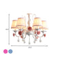 Pink/Blue 6 Heads Chandelier Lighting Korean Garden Metal Tapered Hanging Light Fixture with Fabric Shade Clearhalo 'Ceiling Lights' 'Chandeliers' Lighting' options 400713
