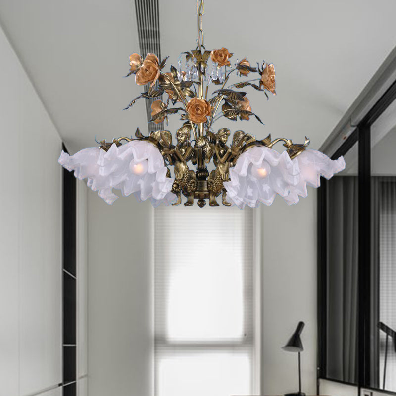 Scalloped Bedroom Ceiling Chandelier American Flower Metal 6/7/9 Heads Bronze Hanging Light Fixture Clearhalo 'Ceiling Lights' 'Chandeliers' Lighting' options 400815