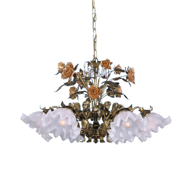 Scalloped Bedroom Ceiling Chandelier American Flower Metal 6/7/9 Heads Bronze Hanging Light Fixture Clearhalo 'Ceiling Lights' 'Chandeliers' Lighting' options 400817