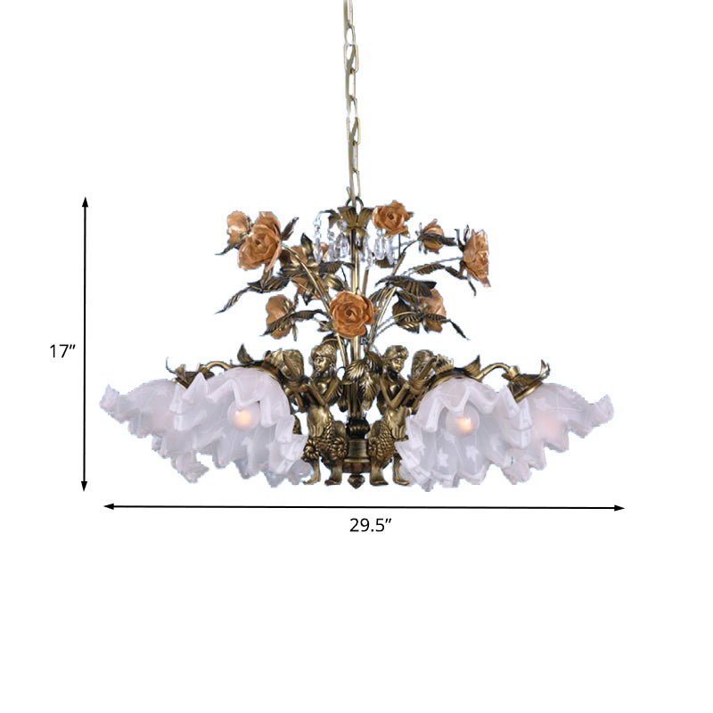 Scalloped Bedroom Ceiling Chandelier American Flower Metal 6/7/9 Heads Bronze Hanging Light Fixture Clearhalo 'Ceiling Lights' 'Chandeliers' Lighting' options 400819