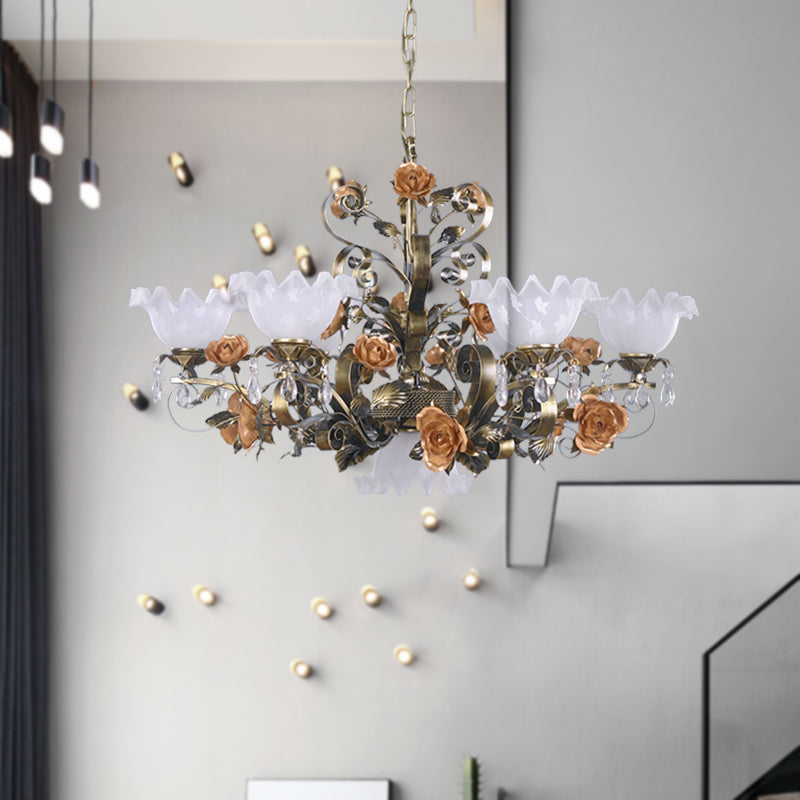 Scalloped Bedroom Ceiling Chandelier American Flower Metal 6/7/9 Heads Bronze Hanging Light Fixture Clearhalo 'Ceiling Lights' 'Chandeliers' Lighting' options 400821
