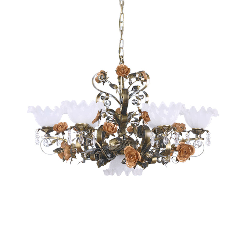 Scalloped Bedroom Ceiling Chandelier American Flower Metal 6/7/9 Heads Bronze Hanging Light Fixture Clearhalo 'Ceiling Lights' 'Chandeliers' Lighting' options 400822
