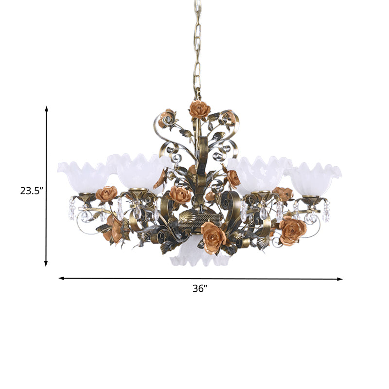 Scalloped Bedroom Ceiling Chandelier American Flower Metal 6/7/9 Heads Bronze Hanging Light Fixture Clearhalo 'Ceiling Lights' 'Chandeliers' Lighting' options 400823