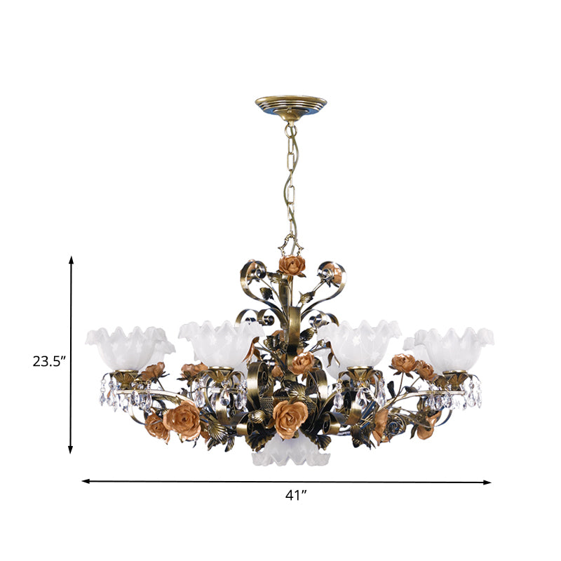 Scalloped Bedroom Ceiling Chandelier American Flower Metal 6/7/9 Heads Bronze Hanging Light Fixture Clearhalo 'Ceiling Lights' 'Chandeliers' Lighting' options 400826