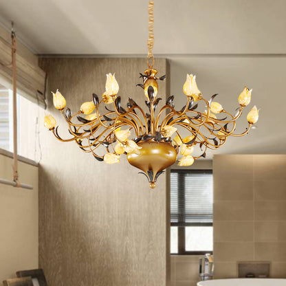Brass 30 Heads Chandelier Lighting Vintage Metal Tulip LED Pendant Ceiling Light for Living Room Brass Clearhalo 'Ceiling Lights' 'Chandeliers' Lighting' options 400842_e1e6dfd8-4c86-4c45-8ec9-34de77b211f3